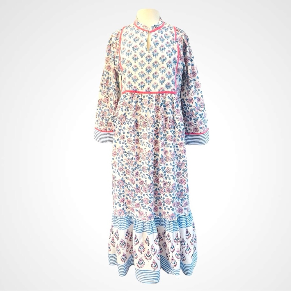 MADISON MATHEWS CHARLESTON DUTCH BLUE FLORAL LINED MAXI RUFFLE DRESS - Picture 3 of 12